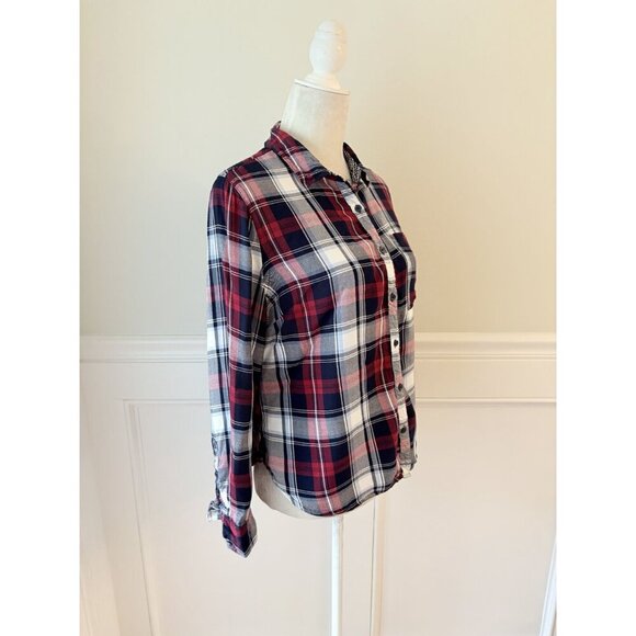 Como Vintage L Plaid Flannel Button-Down Shirt Red & Navy Long Sleeve - Picture 2 of 4